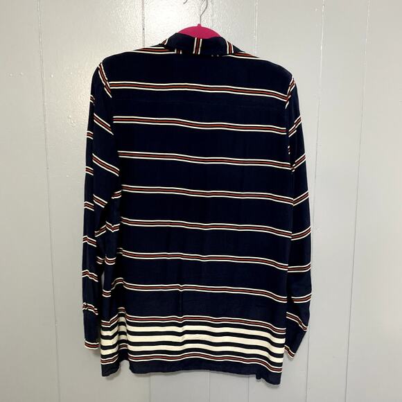 J. Crew Navy Striped Silk Popover Long Sleeve Classic Coastal Minimalist Top M - Picture 5 of 6